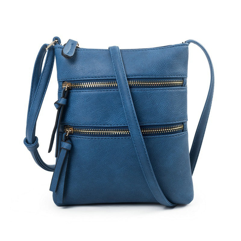 Dark Blue Compact Women's Crossbody Bag Adjustable Strap Double Zipper Closure 18X21cm Lightweight Pu Leather Shoulder Women's Bags & Handbags