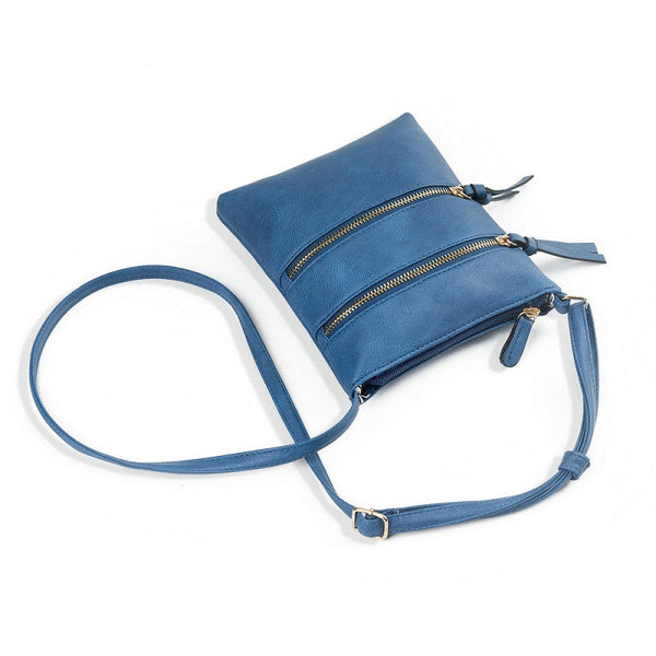 Dark Blue Compact Women's Crossbody Bag Adjustable Strap Double Zipper Closure 18X21cm Lightweight Pu Leather Shoulder Women's Bags & Handbags