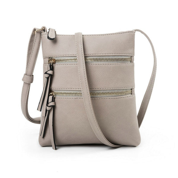 Grey Compact Women's Crossbody Bag Adjustable Strap Double Zipper Closure 18X21cm Lightweight Pu Leather Shoulder Women's Bags & Handbags