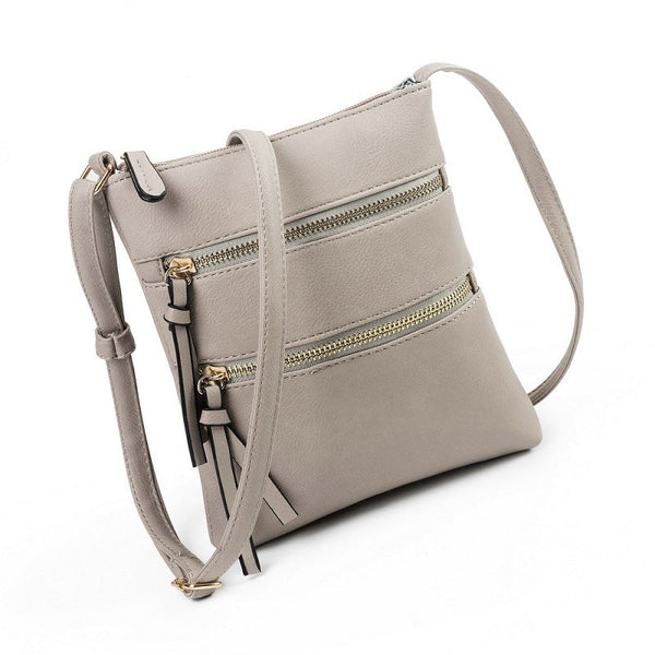 Grey Compact Women's Crossbody Bag Adjustable Strap Double Zipper Closure 18X21cm Lightweight Pu Leather Shoulder Women's Bags & Handbags