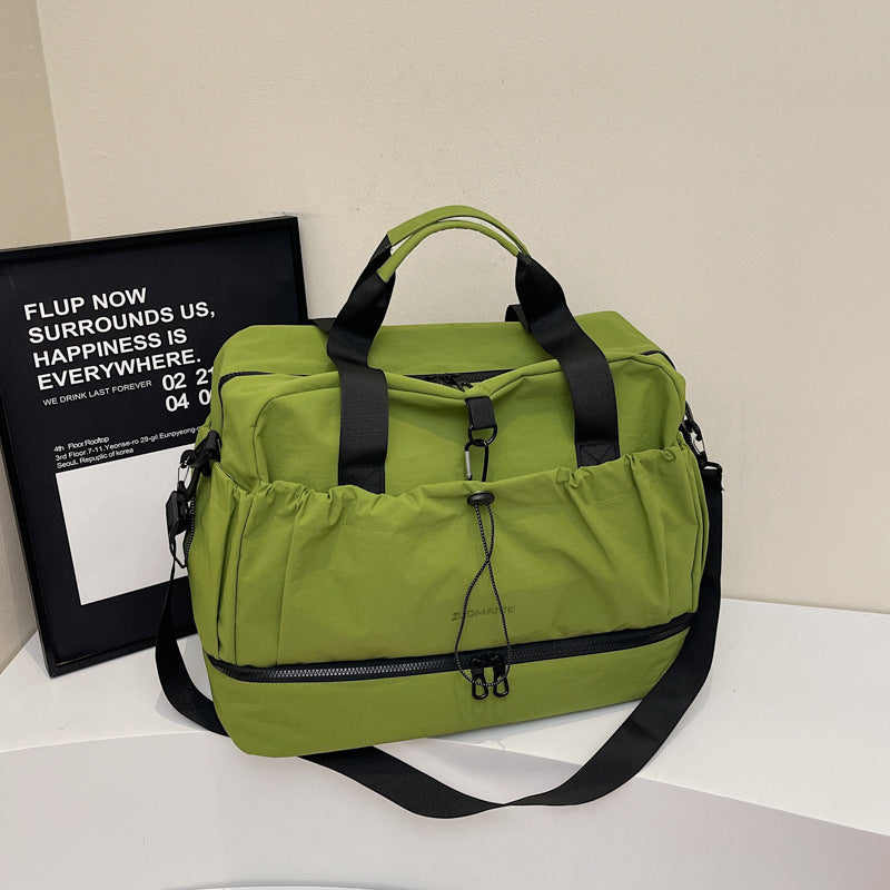 Green And Black Large Capacity Travel Bag With Wet/Dry Separation Canvas + Polyester Lightweight Handbag For Short Trips Fitness Fits On Luggage Women