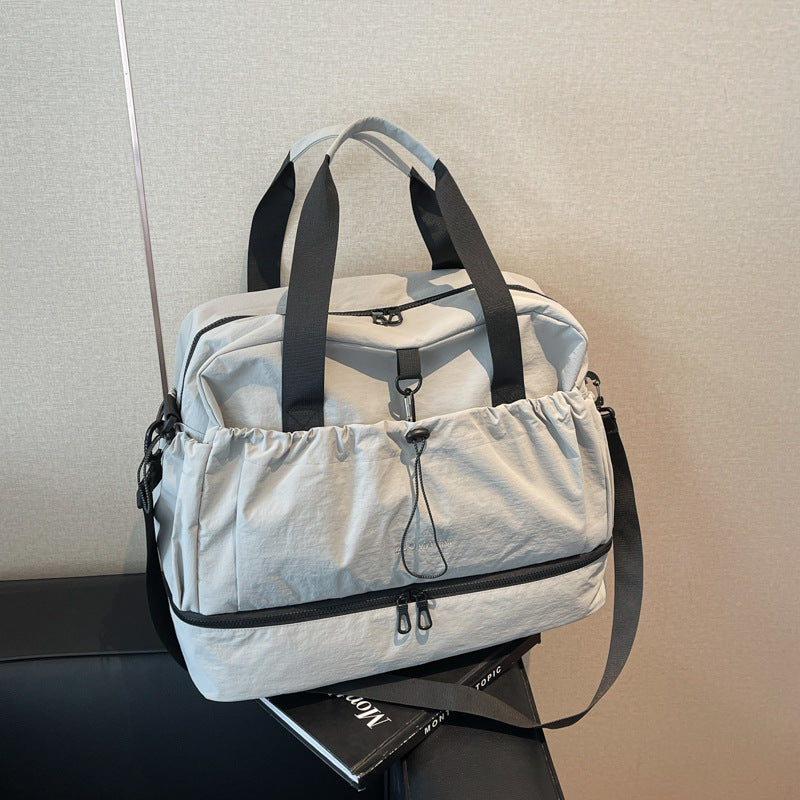 Grey And Black Large Capacity Travel Bag With Wet/Dry Separation Canvas + Polyester Lightweight Handbag For Short Trips Fitness Fits On Luggage Women'