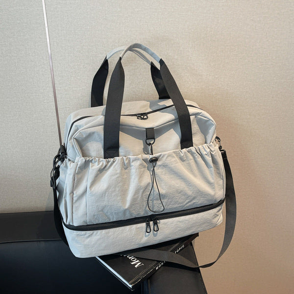 Grey And Black Large Capacity Travel Bag With Wet/Dry Separation Canvas + Polyester Lightweight Handbag For Short Trips Fitness Fits On Luggage Women'