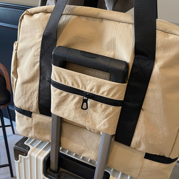 Grey And Black Large Capacity Travel Bag With Wet/Dry Separation Canvas + Polyester Lightweight Handbag For Short Trips Fitness Fits On Luggage Women'