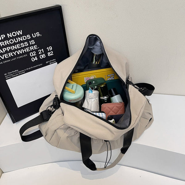 Grey And Black Large Capacity Travel Bag With Wet/Dry Separation Canvas + Polyester Lightweight Handbag For Short Trips Fitness Fits On Luggage Women'