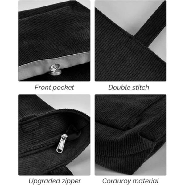 White Stylish Corduroy Canvas Tote Bag Fashionable And Retro Shoulder Women's Bags & Handbags