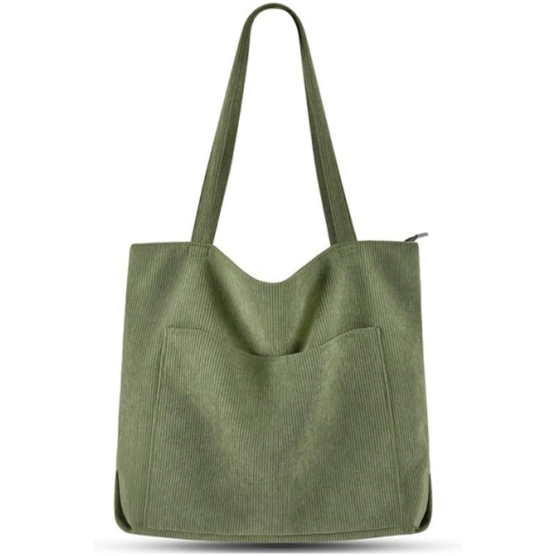 Green Stylish Corduroy Canvas Tote Bag Fashionable And Retro Shoulder Women's Bags & Handbags