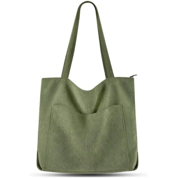 Green Stylish Corduroy Canvas Tote Bag Fashionable And Retro Shoulder Women's Bags & Handbags