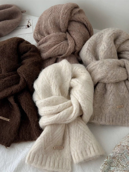 Brown Alpaca Wool Blend Solid Color Knitted Scarf For Women Winter New Style Student High Quality Couple Woolen Neck Warmer Scarves & Wraps