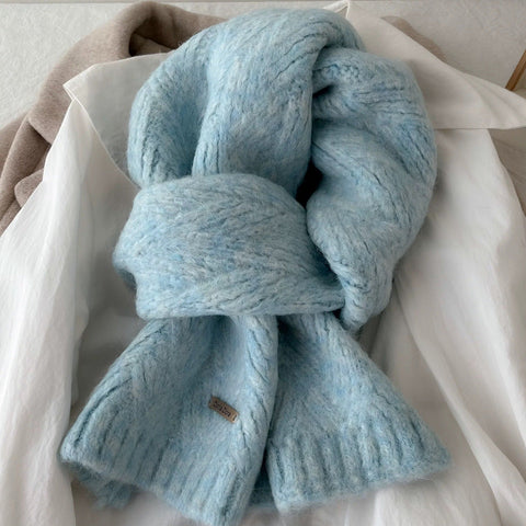 Blue Alpaca Wool Blend Solid Color Knitted Scarf For Women Winter New Style Student High Quality Couple Woolen Neck Warmer Scarves & Wraps
