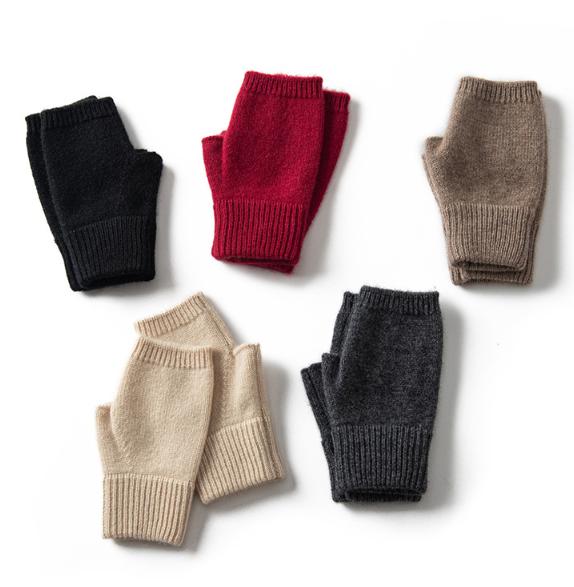 Brown Color Block Cashmere Fingerless Gloves For Women Autumn Winter Outdoor Cold Protection Warm Knitted Gloves & Mittens