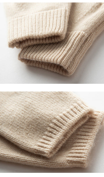 Brown Color Block Cashmere Fingerless Gloves For Women Autumn Winter Outdoor Cold Protection Warm Knitted Gloves & Mittens