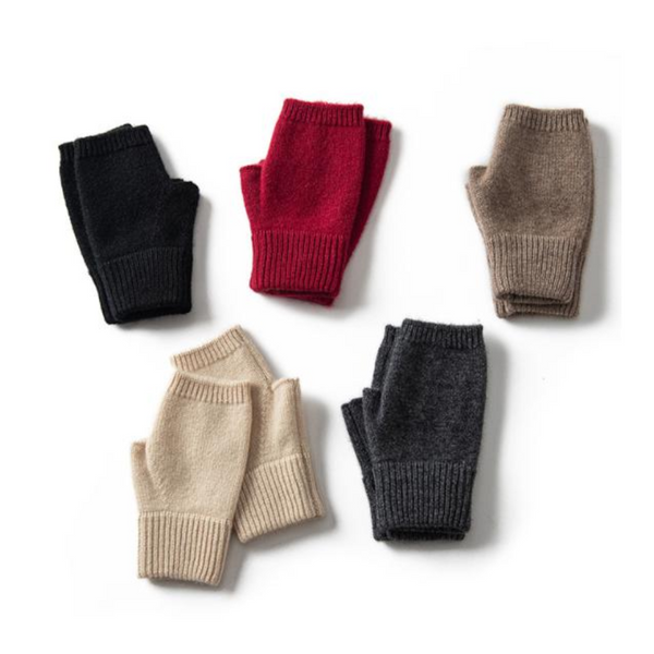Dark Grey Color Block Cashmere Fingerless Gloves For Women Autumn Winter Outdoor Cold Protection Warm Knitted Gloves & Mittens