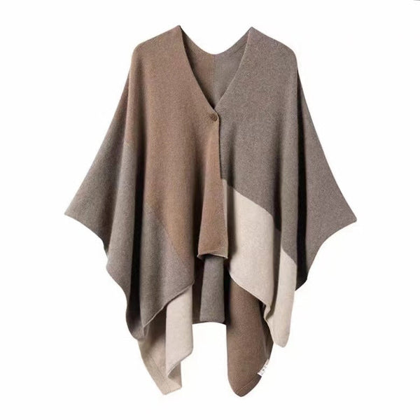 Brown Pure Wool Extra Large Shawl Scarf Color Block Multi Functional Warm Cashmere Cape Poncho Scarves & Wraps