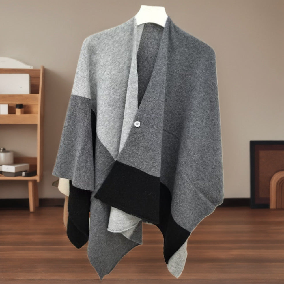 Grey Pure Wool Extra Large Shawl Scarf Color Block Multi Functional Warm Cashmere Cape Poncho Scarves & Wraps