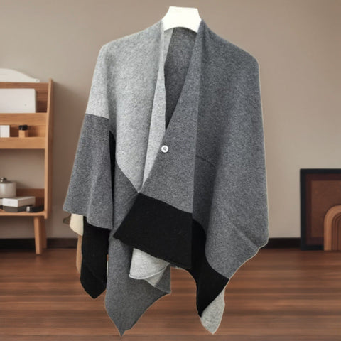 Grey Pure Wool Extra Large Shawl Scarf Color Block Multi Functional Warm Cashmere Cape Poncho Scarves & Wraps