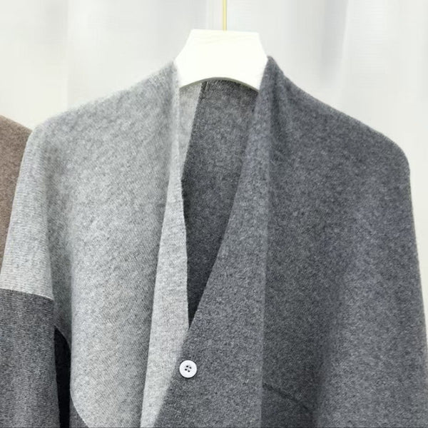 Grey Pure Wool Extra Large Shawl Scarf Color Block Multi Functional Warm Cashmere Cape Poncho Scarves & Wraps