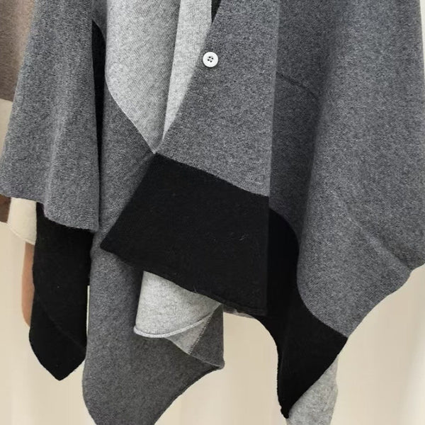 Grey Pure Wool Extra Large Shawl Scarf Color Block Multi Functional Warm Cashmere Cape Poncho Scarves & Wraps