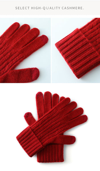 Red Unisex Touchscreen Ribbed Warm Cycling Windproof Knitted Five Finger Gloves