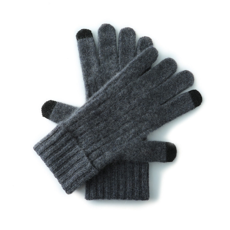 Dark Grey Unisex Touchscreen Ribbed Warm Cycling Windproof Knitted Five Finger Gloves