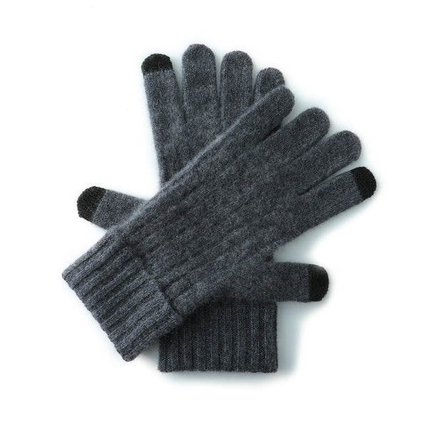 Dark Grey Unisex Touchscreen Ribbed Warm Cycling Windproof Knitted Five Finger Gloves