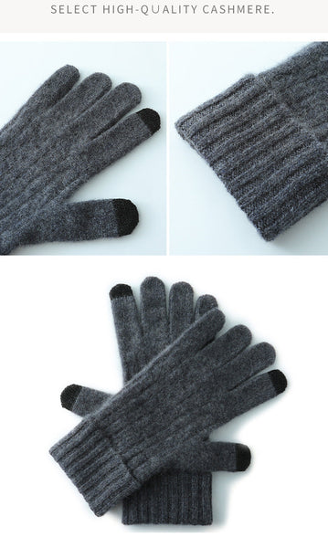 Dark Grey Unisex Touchscreen Ribbed Warm Cycling Windproof Knitted Five Finger Gloves
