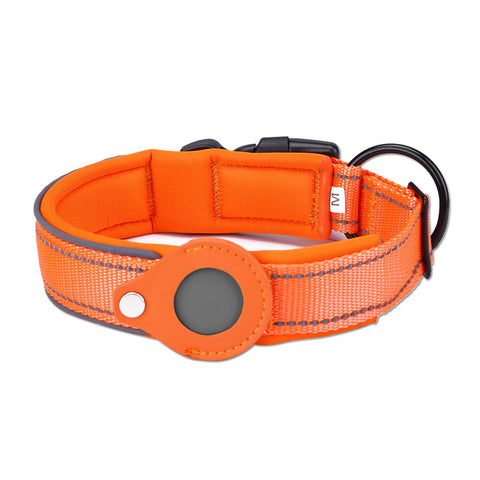 Size Xl Orange Reflective Adjustable Anti Lost Pet Collar (For Apple Airtag Only Tracker Not Included) Dog Collars