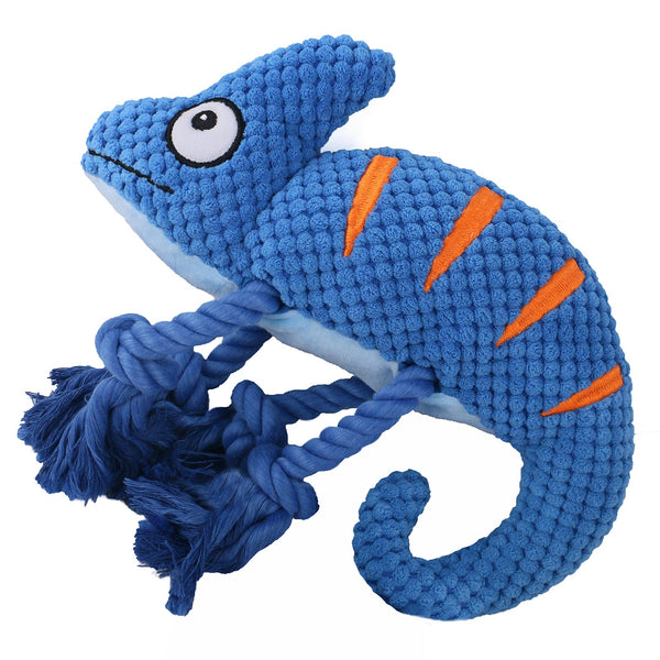 2 Pcs Blue Interactive Plush Chameleon Dog Toy With Squeaker & Rope Legs Durable Chew For Medium/Large Dogs Teeth Cleaning Texture Machine Washable (1