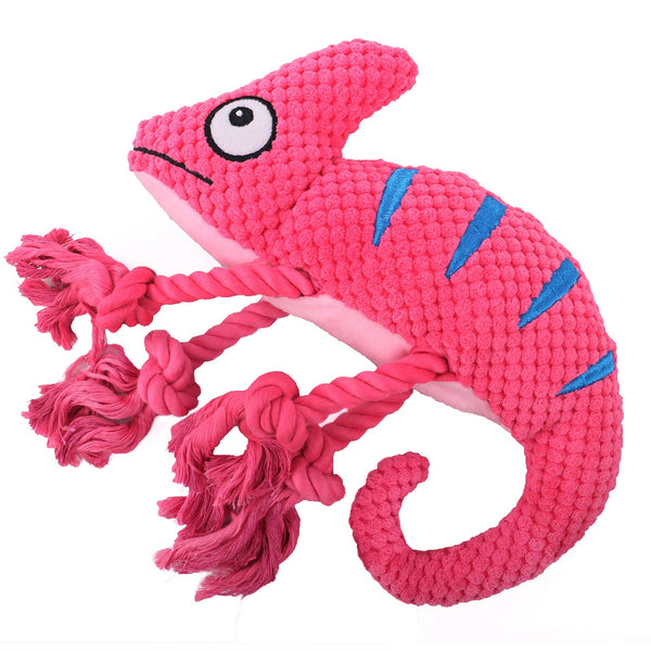 2 Pcs Pink Interactive Plush Chameleon Dog Toy With Squeaker & Rope Legs Durable Chew For Medium/Large Dogs Teeth Cleaning Texture Machine Washable (1