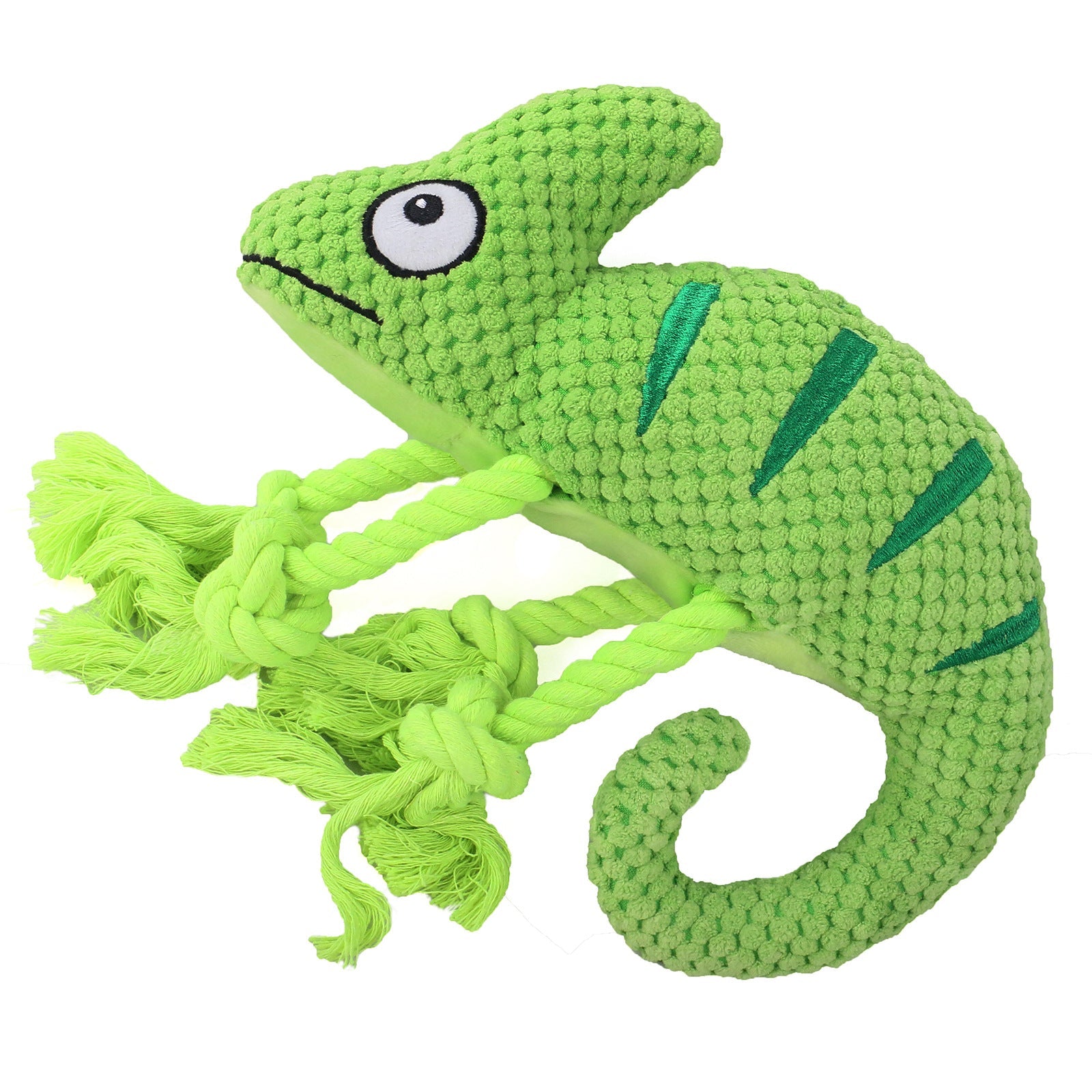 2 Pcs Green Interactive Plush Chameleon Dog Toy With Squeaker & Rope Legs Durable Chew For Medium/Large Dogs Teeth Cleaning Texture Machine Washable (