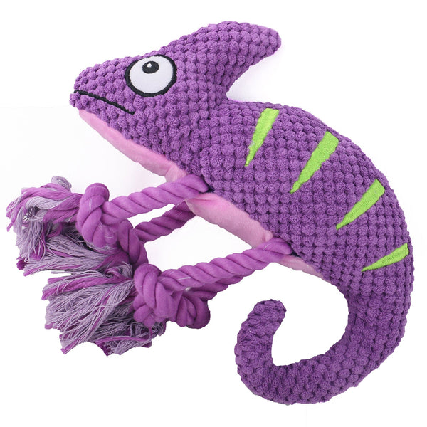 2 Pcs Purple Interactive Plush Chameleon Dog Toy With Squeaker & Rope Legs Durable Chew For Medium/Large Dogs Teeth Cleaning Texture Machine Washable
