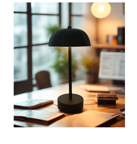 Black Chic Mushroom Led Table Lamp Rechargeable Cordless Touch Control 3 Color Adjustable Light For Bedroom Living Room Decor Lamps