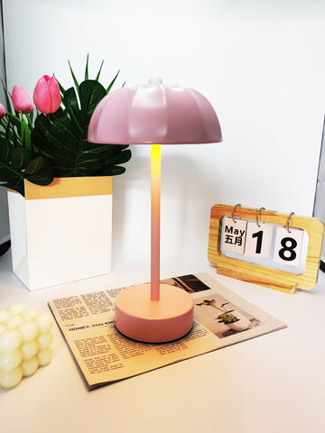 Pink Chic Mushroom Led Table Lamp Rechargeable Cordless Touch Control 3 Color Adjustable Light Bedroom Living Room Decor Lamps