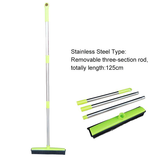 Green And Silver Versatile Pet Hair Remover Rubber Broom & Squeegee 125Cm Adjustable Stainless Steel Handle For Carpets Floors Windows Carpet & Floor