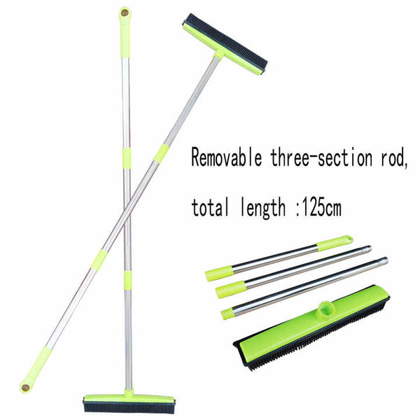 Green And Silver Versatile Pet Hair Remover Rubber Broom & Squeegee 125Cm Adjustable Stainless Steel Handle For Carpets Floors Windows Carpet & Floor