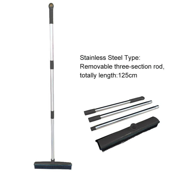 Black And Silver Versatile Pet Hair Remover Rubber Broom & Squeegee 125Cm Adjustable Stainless Steel Handle For Carpets Floors Windows Mops Brooms & S