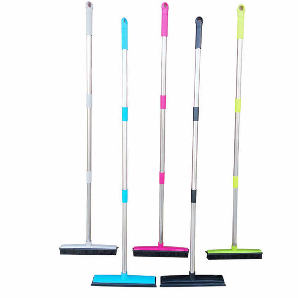 Black And Silver Versatile Pet Hair Remover Rubber Broom & Squeegee 125Cm Adjustable Stainless Steel Handle For Carpets Floors Windows Mops Brooms & S