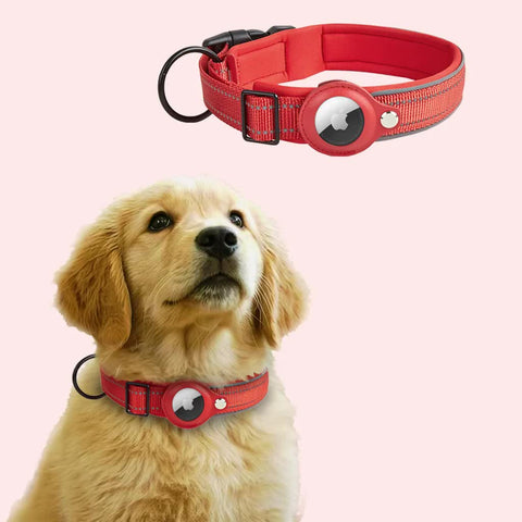 Size Red Reflective Adjustable Anti Lost Pet Collar (For Apple Airtag Only Tracker Not Included) Dog Collars