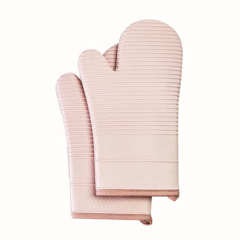 Pink Premium Heat Resistant Silicone Oven Mitts Pair Non Slip Grip Cotton Lined For Kitchen Baking Grilling Bbq Oven Mitts & Potholders