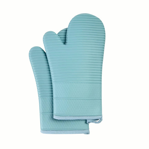 Blue Premium Heat Resistant Silicone Oven Mitts (Pair) Non Slip Grip Cotton Lined For Kitchen Baking Grilling & Bbq Oven Mitts & Potholders