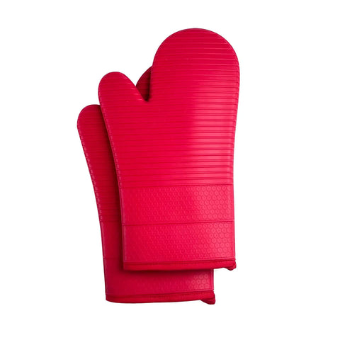 Red Premium Heat Resistant Silicone Oven Mitts (Pair) Non Slip Grip Cotton Lined For Kitchen Baking Grilling & Bbq Oven Mitts & Potholders