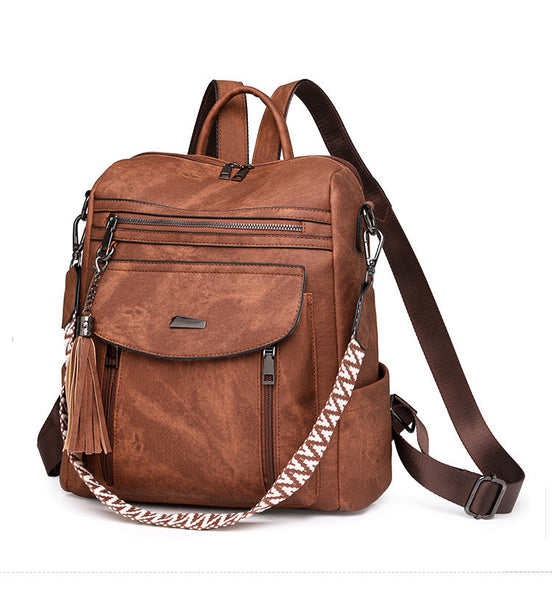 Blue Chic Women's Pu Leather Convertible Backpack Anti Theft Design Multi Pocket Shoulder Bag With Tassel Women Backpacks