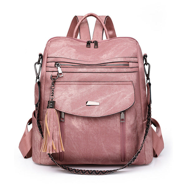 Pink Chic Women's Pu Leather Convertible Backpack Anti Theft Design Multi Pocket Shoulder Bag With Tassel Women Backpacks