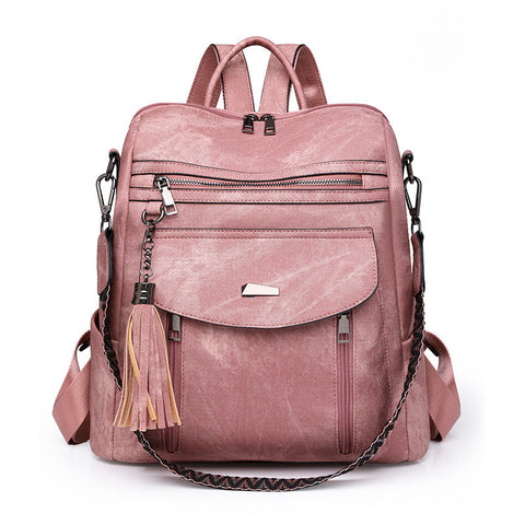 Pink Chic Women's Pu Leather Convertible Backpack Anti Theft Design Multi Pocket Shoulder Bag With Tassel Women Backpacks