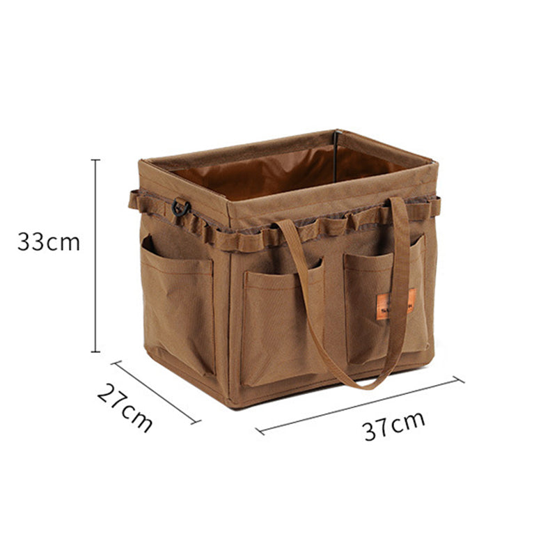 Brown Heavy Duty Foldable Outdoor Camping Storage Box Oxford Cloth Collapsible Gear Organizer Tote With Pockets Storage Boxes