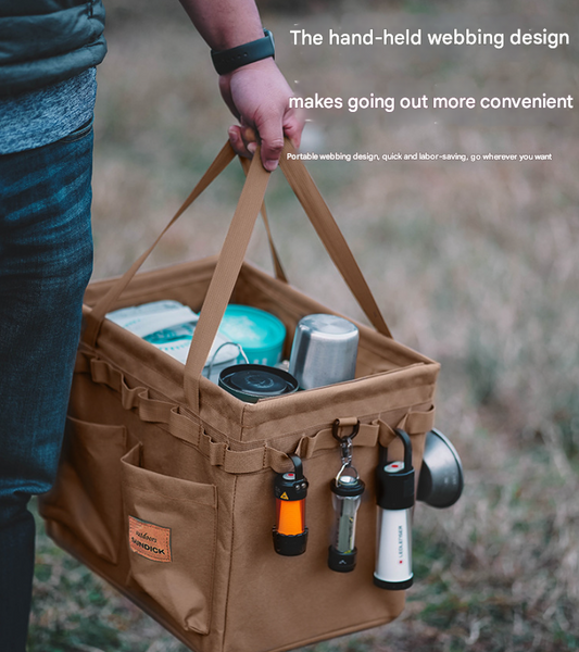 Brown Heavy Duty Foldable Outdoor Camping Storage Box Oxford Cloth Collapsible Gear Organizer Tote With Pockets Storage Boxes