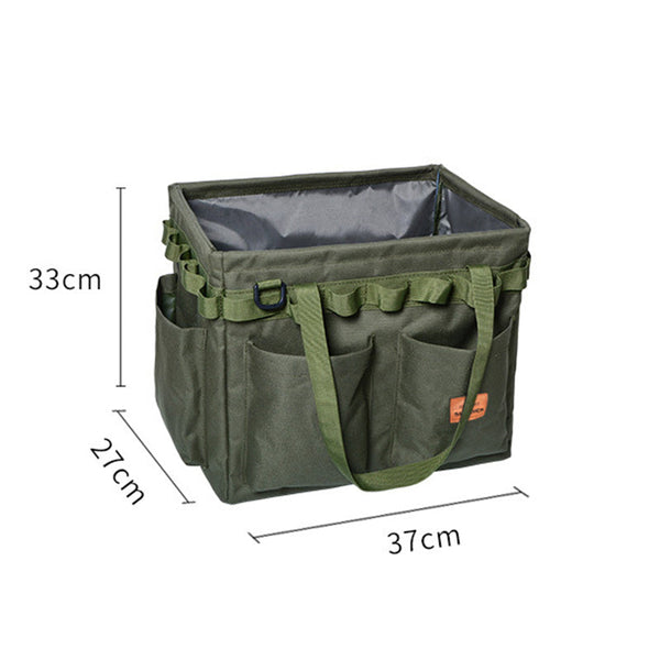 Green Heavy Duty Foldable Outdoor Box Oxford Cloth Collapsible Gear Organizer Tote With Pockets Camping Storage