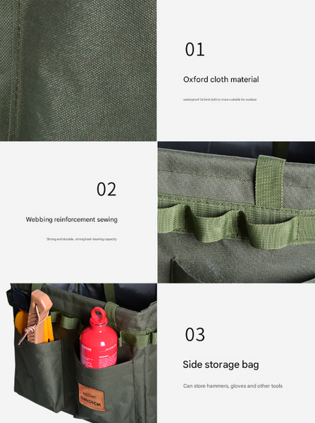 Green Heavy Duty Foldable Outdoor Box Oxford Cloth Collapsible Gear Organizer Tote With Pockets Camping Storage