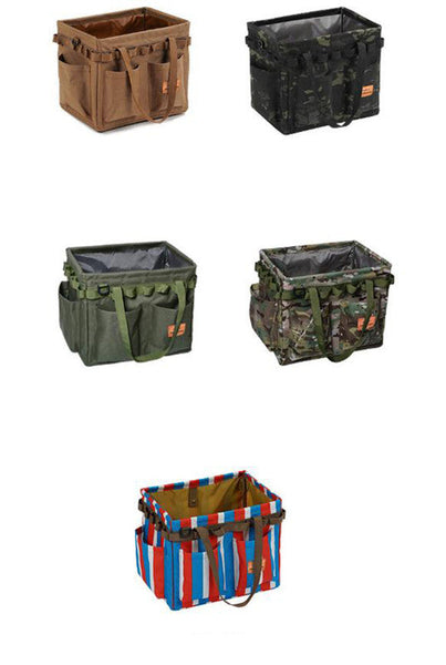 Green Heavy Duty Foldable Outdoor Box Oxford Cloth Collapsible Gear Organizer Tote With Pockets Camping Storage
