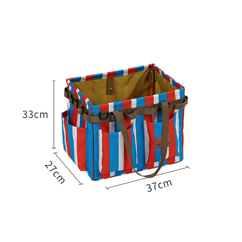 Redblue And White Stripes Heavy Duty Foldable Outdoor Camping Storage Box Oxford Cloth Collapsible Gear Organizer Tote With Pockets Storage Boxes